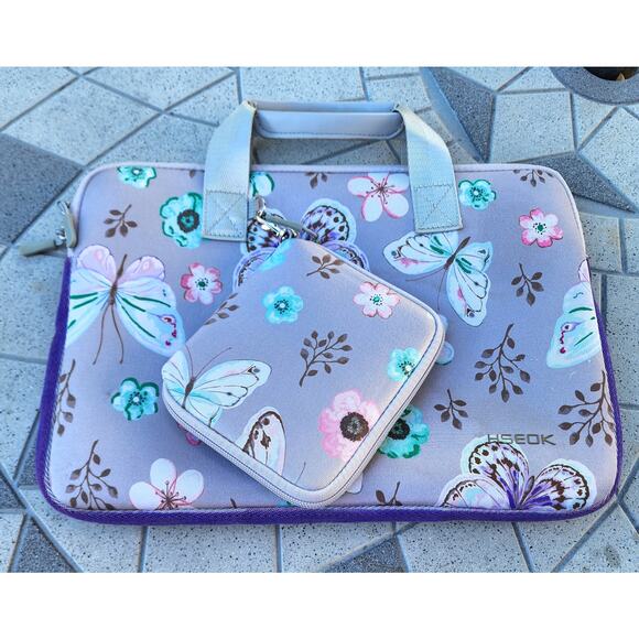 Customized Butterfly Neoprene Laptop Sleeve Tech Pouch Travel Set - Picture 1 of 12